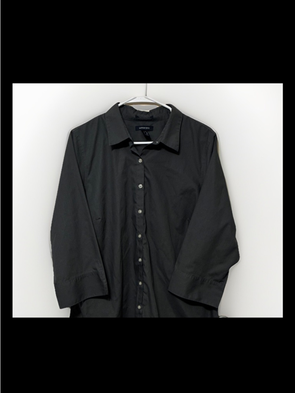 Lands End Womens 18W Wrinkle Free Broadcloth Button Up Shirt 3/4 Sleeve Olive